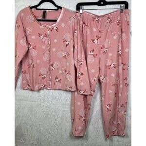 Planet Sleep Snowman PJ Pajama Set Winter Fleece Pink Size Large